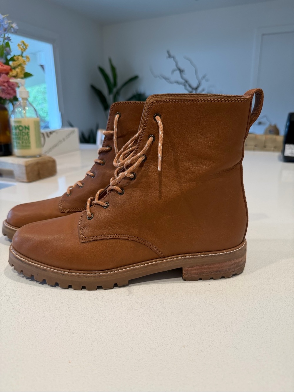 Madewell Cognac Leather Lace-Up Women’s Boots - Picture 2 of 7